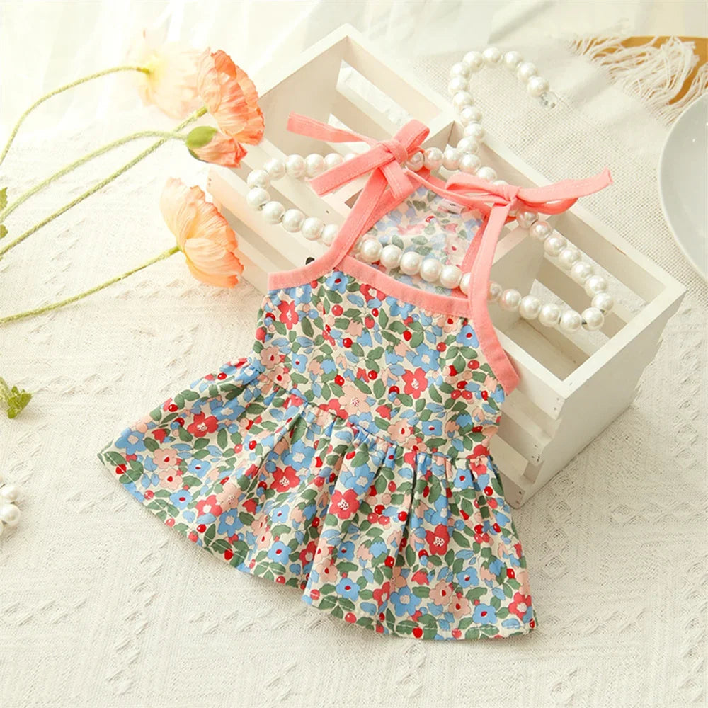 Floral Cat Suspender Skirt – Summer Cotton Pet Princess Dress for Sphynx, Kittens & Small Dogs | XS–XL
