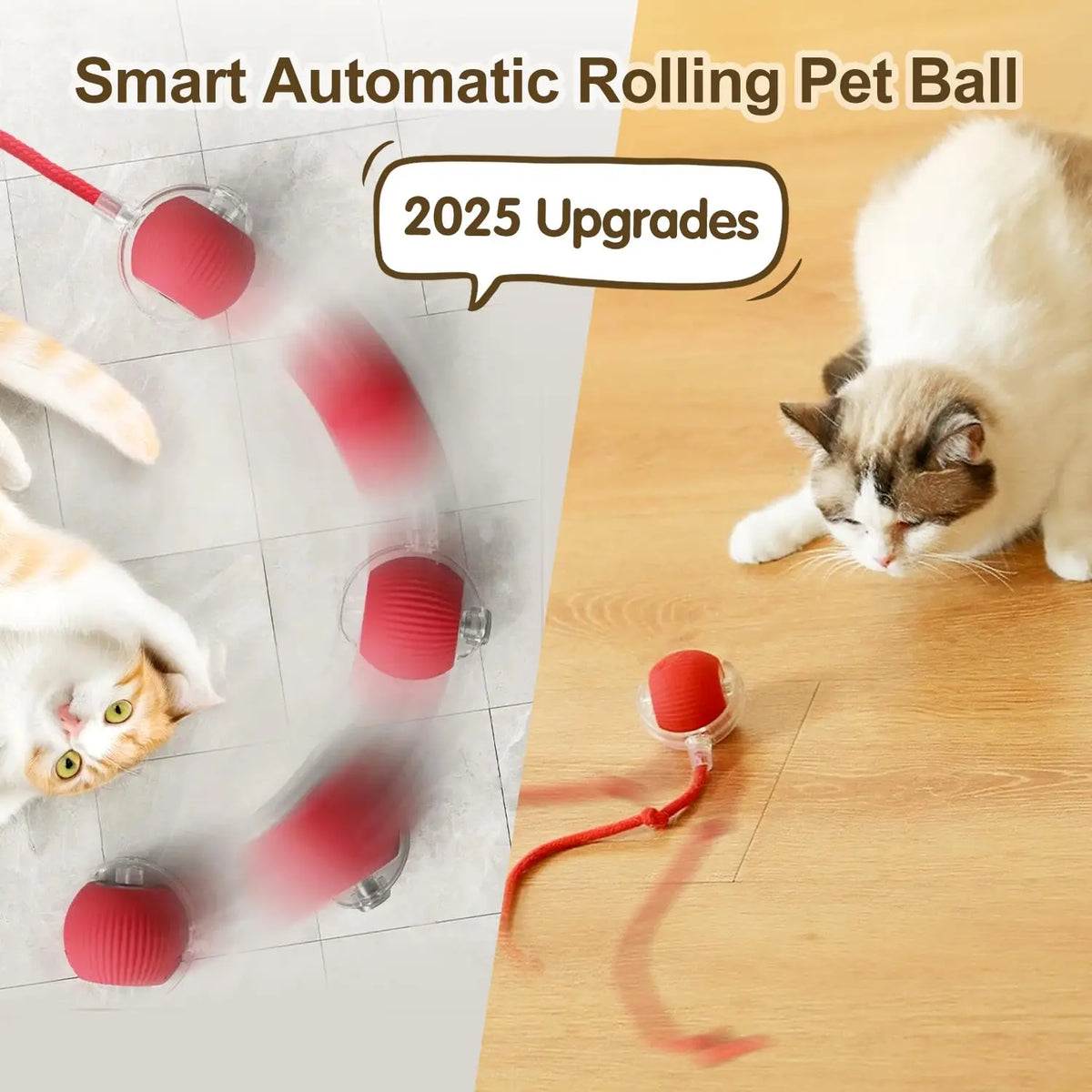Smart Interactive Cat Ball Toy – Auto-Rolling with Tail, 3 Play Modes, Rechargeable | New Version