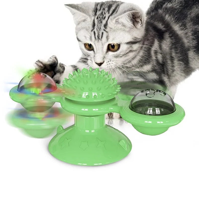 Interactive Windmill Cat Toy – Turntable Puzzle Toy with Light-Up Ball for Kittens & Cats