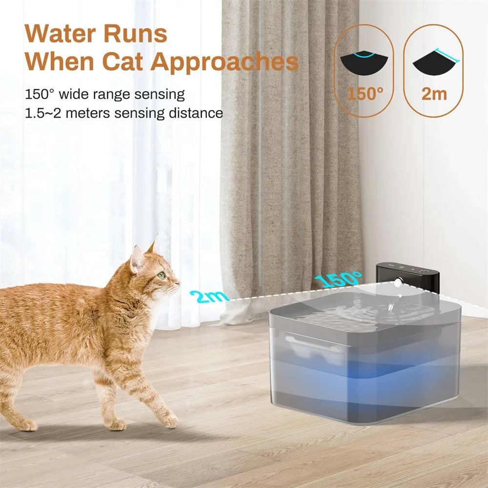 Smart Cat Water Fountain – 2.2L Wireless Charging with Motion Sensor & Filter | Automatic Pet Water Dispenser for Cats & Dogs