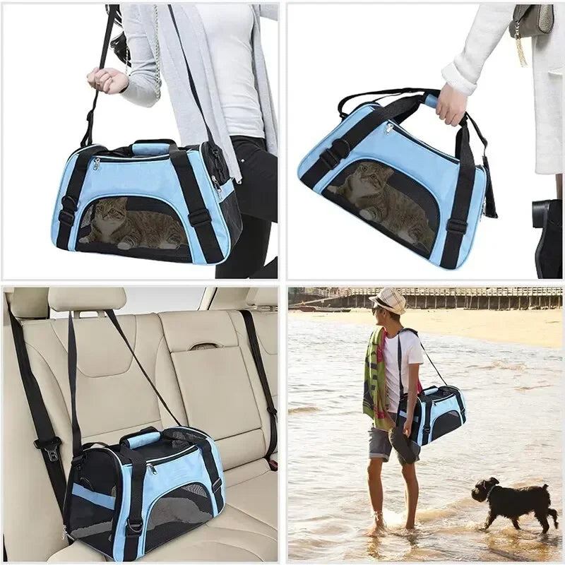 Foldable Pet Carrier Bag – Breathable Mesh Travel Bag for Cats & Dogs