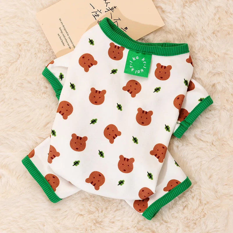 Cute Bear Striped Dog Jumpsuit – 100% Cotton Four-Leg Pajamas for Small Dogs & Cats