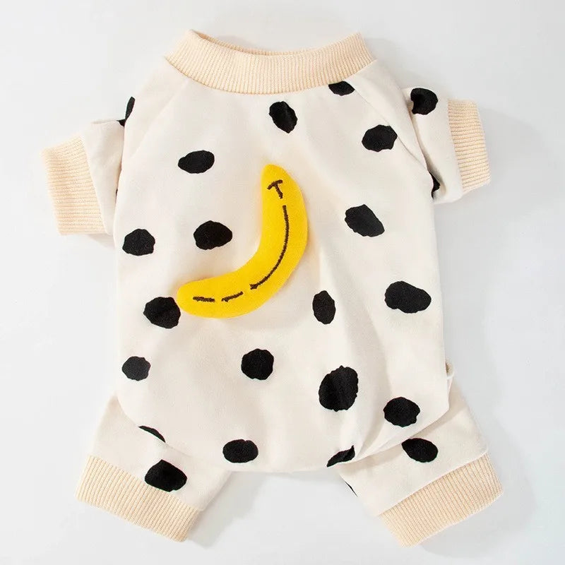 Cute Bear Striped Dog Jumpsuit – 100% Cotton Four-Leg Pajamas for Small Dogs & Cats