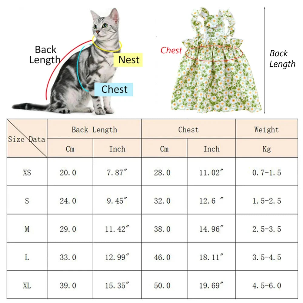 Floral Cat Suspender Skirt – Summer Cotton Pet Princess Dress for Sphynx, Kittens & Small Dogs | XS–XL