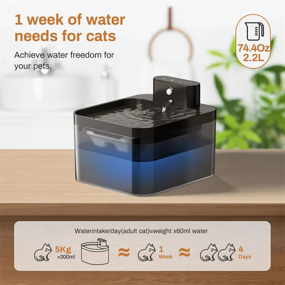 Smart Cat Water Fountain – 2.2L Wireless Charging with Motion Sensor & Filter | Automatic Pet Water Dispenser for Cats & Dogs