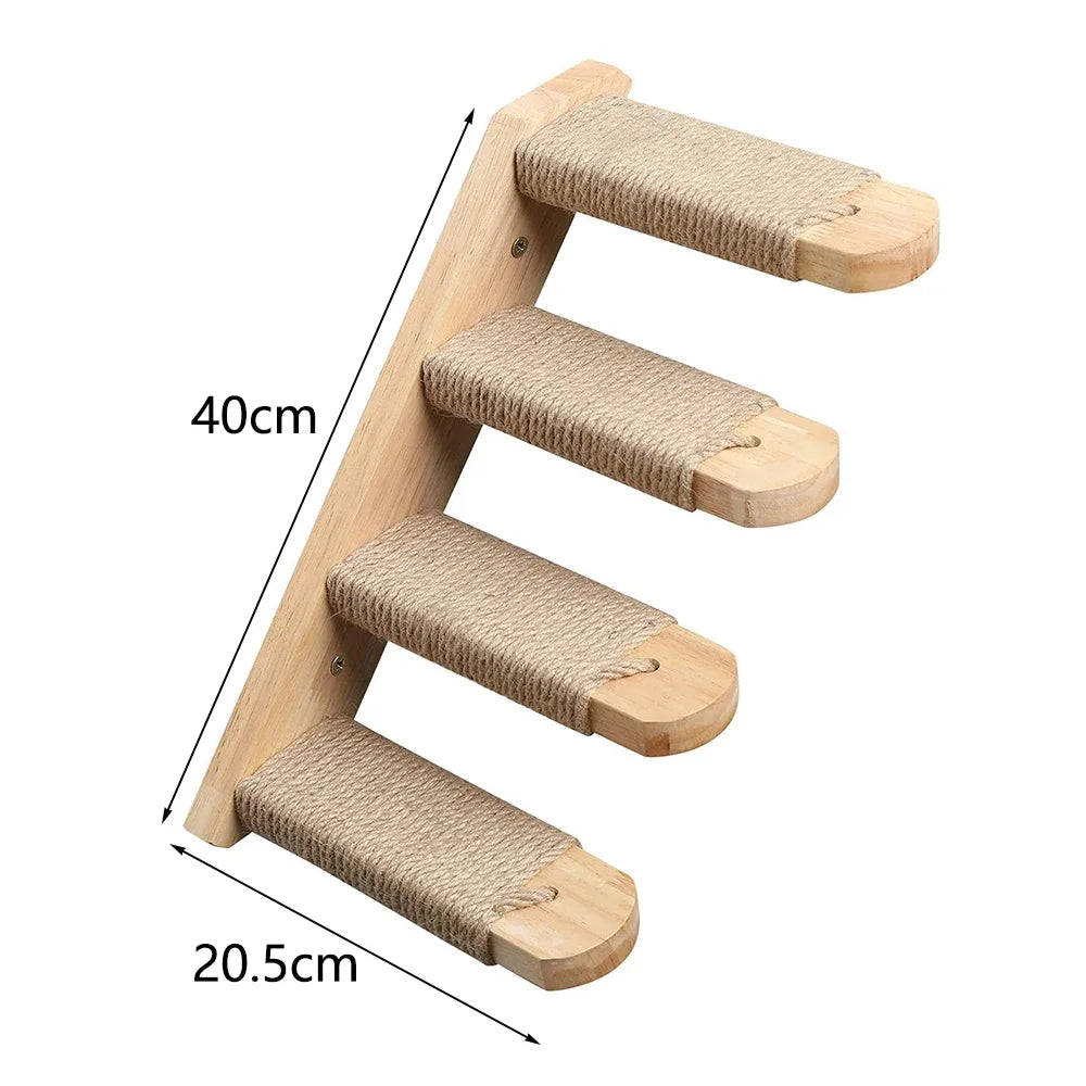 Cat Wall Shelf & Climbing Ladder – Scratching Post, Perch & Hammock Set