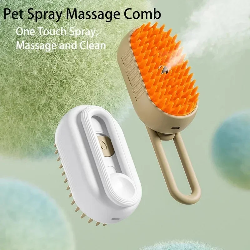 3-in-1 Electric Steam Pet Grooming Brush – Spray, Massage & Deshedding for Dogs & Cats