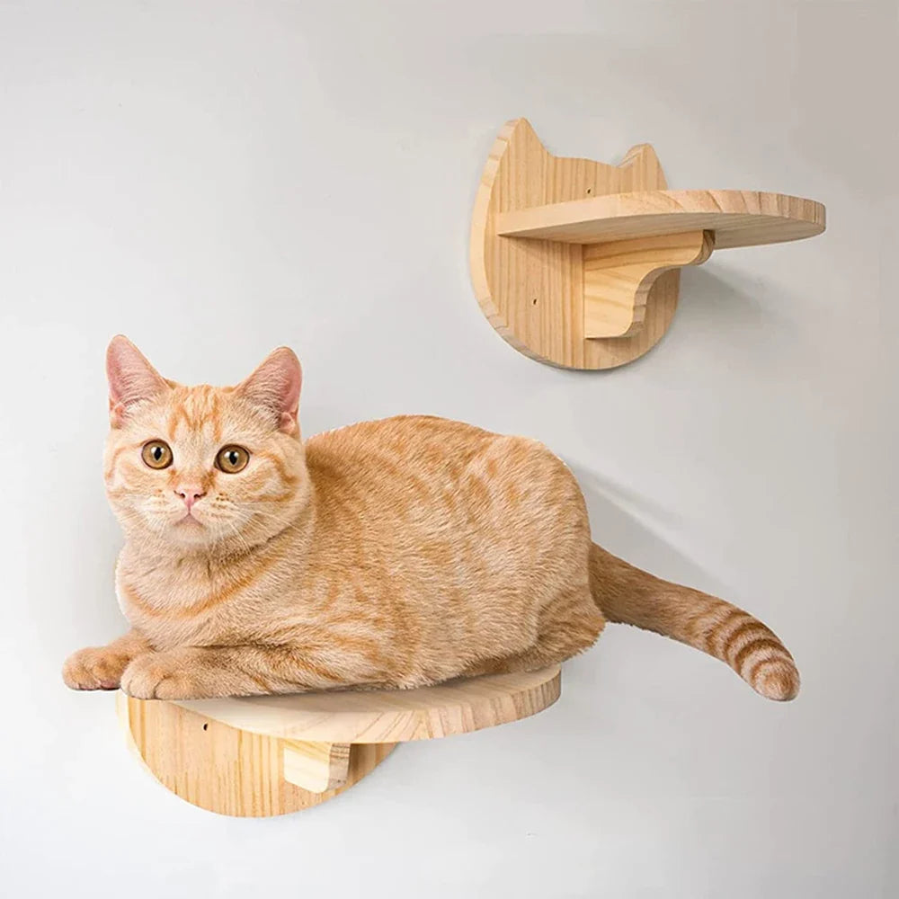 Cat Wall Shelf & Climbing Ladder – Scratching Post, Perch & Hammock Set