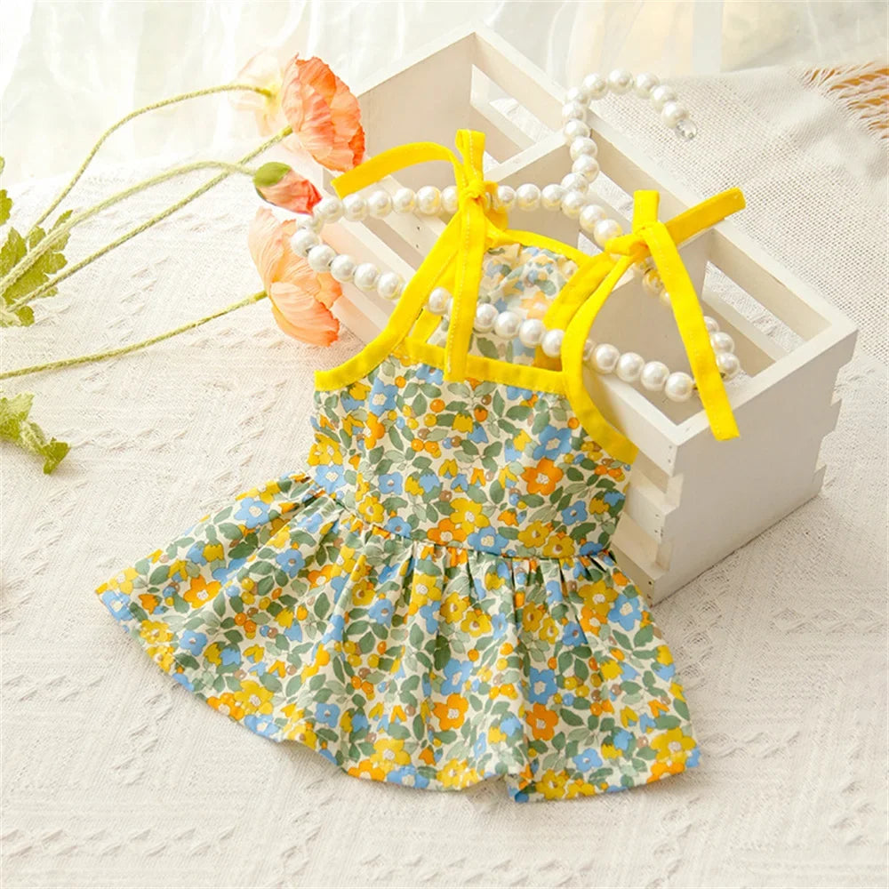 Floral Cat Suspender Skirt – Summer Cotton Pet Princess Dress for Sphynx, Kittens & Small Dogs | XS–XL