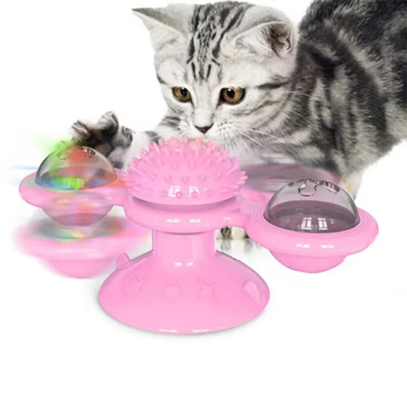Interactive Windmill Cat Toy – Turntable Puzzle Toy with Light-Up Ball for Kittens & Cats