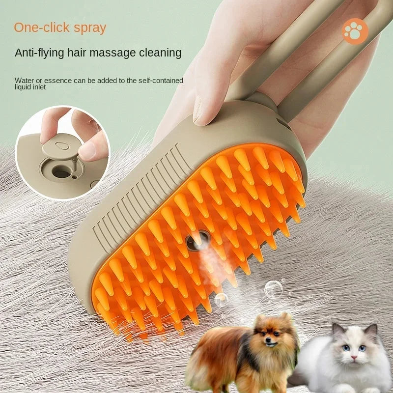 3-in-1 Electric Steam Pet Grooming Brush – Spray, Massage & Deshedding for Dogs & Cats