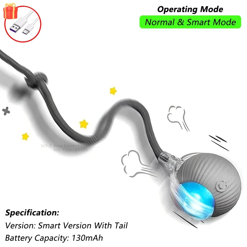 Smart Interactive Cat Ball Toy – Auto-Rolling with Tail, 3 Play Modes, Rechargeable | New Version