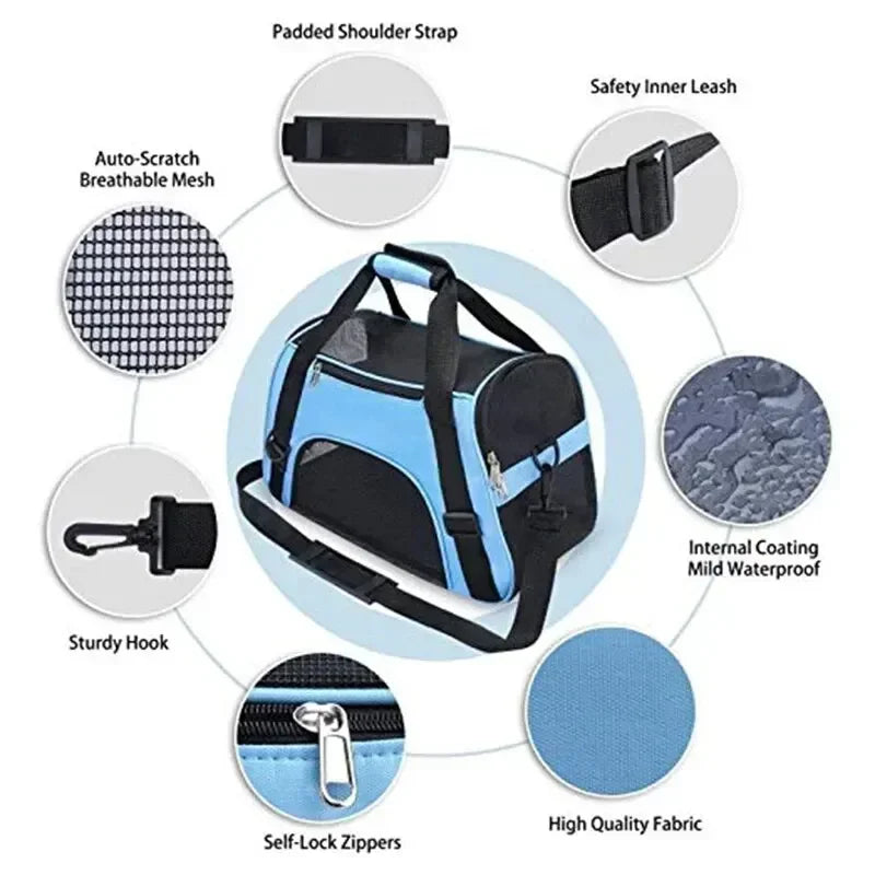 Foldable Pet Carrier Bag – Breathable Mesh Travel Bag for Cats & Dogs