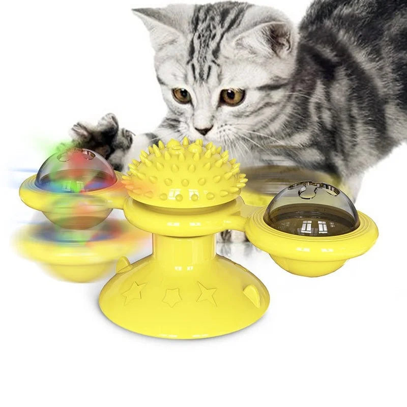 Interactive Windmill Cat Toy – Turntable Puzzle Toy with Light-Up Ball for Kittens & Cats
