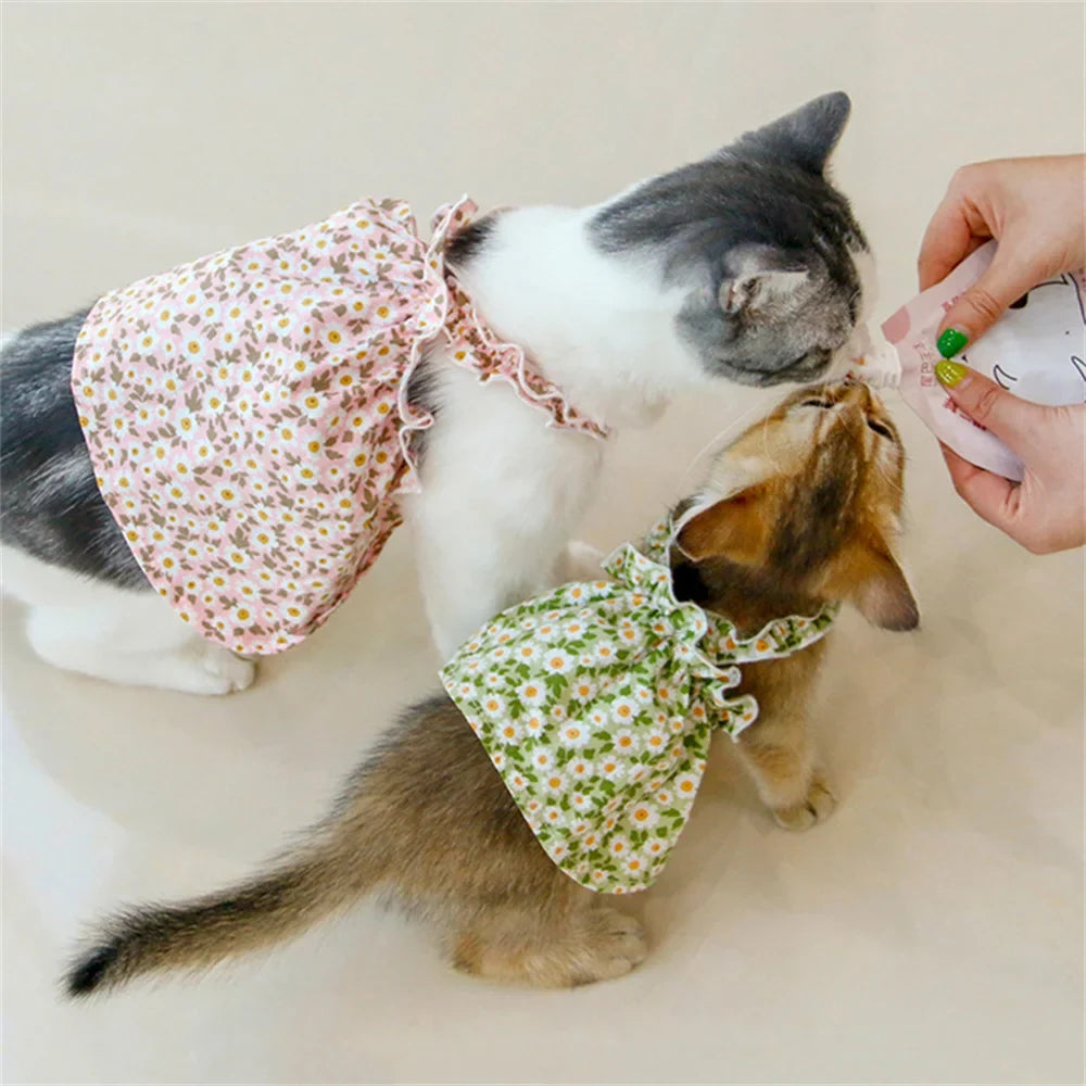 Floral Cat Suspender Skirt – Summer Cotton Pet Princess Dress for Sphynx, Kittens & Small Dogs | XS–XL