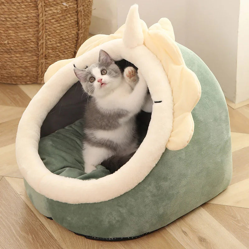 Deep Sleep Cat Bed – Cute Cartoon Cave Bed with Ear Design | Foldable, Washable Pet Sleeping Mat for Cats & Small Dogs