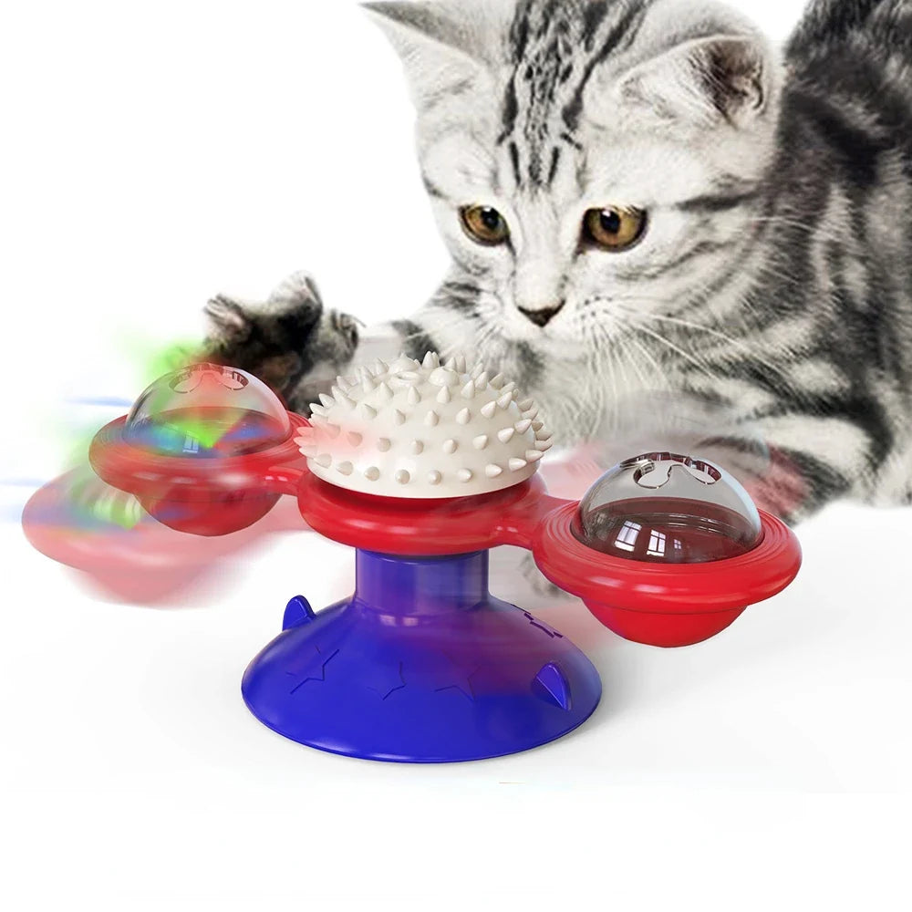 Interactive Windmill Cat Toy – Turntable Puzzle Toy with Light-Up Ball for Kittens & Cats