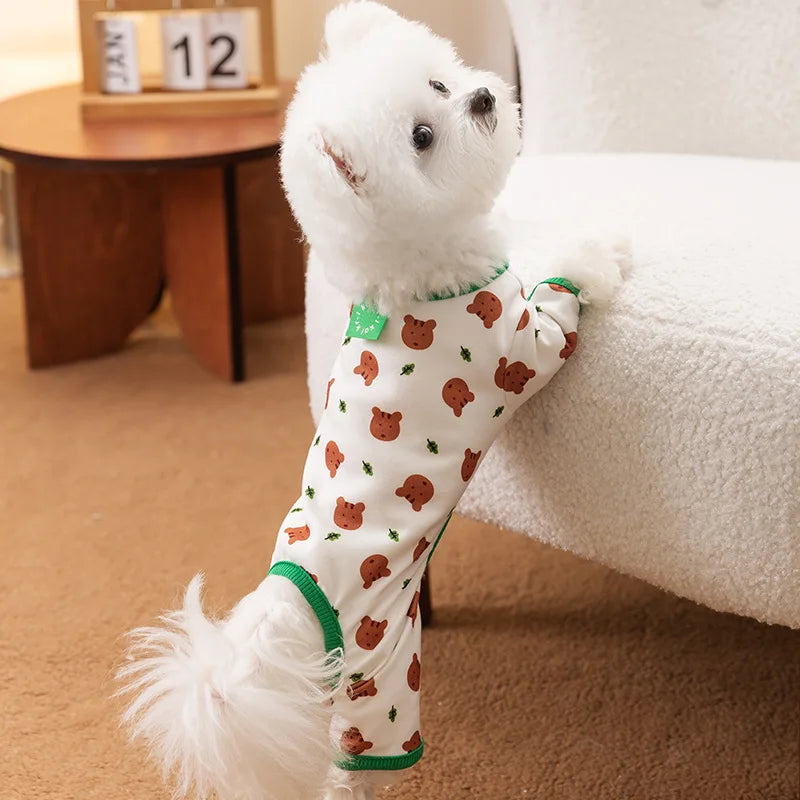 Cute Bear Striped Dog Jumpsuit – 100% Cotton Four-Leg Pajamas for Small Dogs & Cats