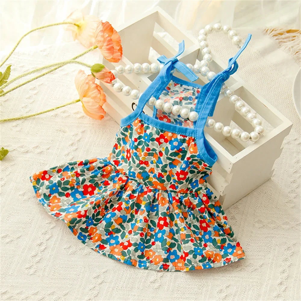 Floral Cat Suspender Skirt – Summer Cotton Pet Princess Dress for Sphynx, Kittens & Small Dogs | XS–XL