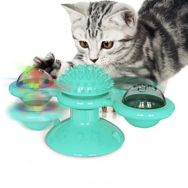Interactive Windmill Cat Toy – Turntable Puzzle Toy with Light-Up Ball for Kittens & Cats