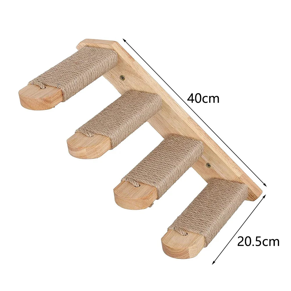 Cat Wall Shelf & Climbing Ladder – Scratching Post, Perch & Hammock Set