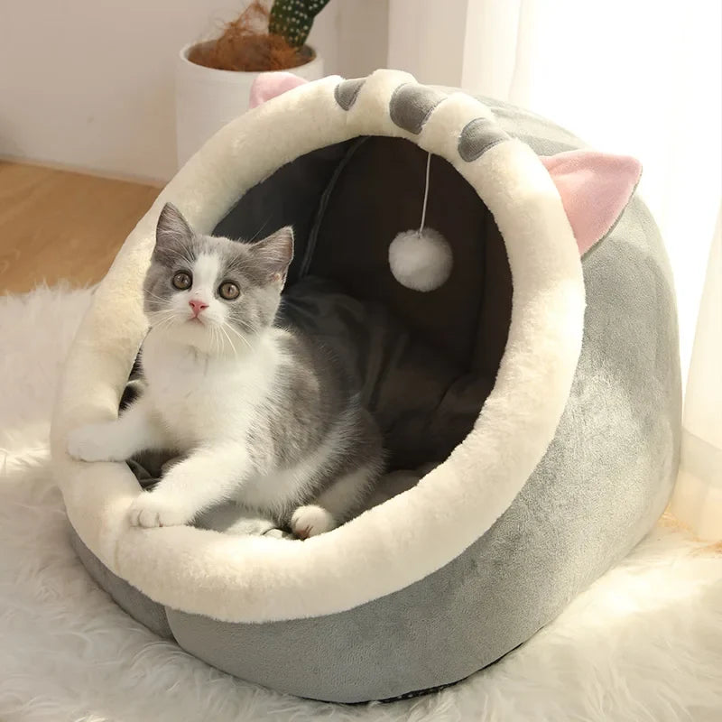 Deep Sleep Cat Bed – Cute Cartoon Cave Bed with Ear Design | Foldable, Washable Pet Sleeping Mat for Cats & Small Dogs