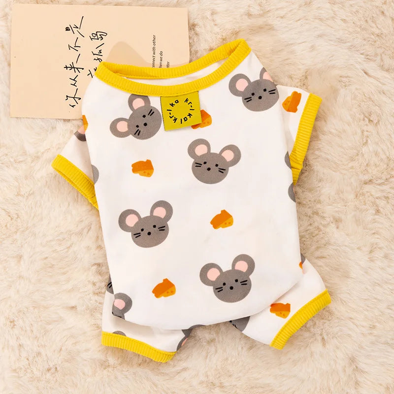 Cute Bear Striped Dog Jumpsuit – 100% Cotton Four-Leg Pajamas for Small Dogs & Cats
