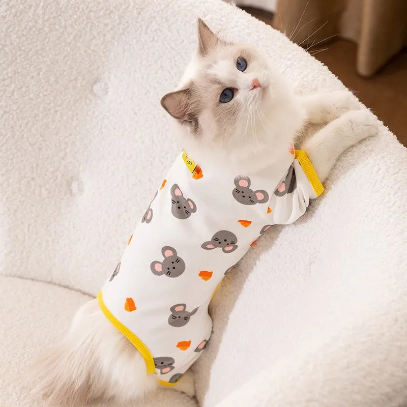 Cute Bear Striped Dog Jumpsuit – 100% Cotton Four-Leg Pajamas for Small Dogs & Cats