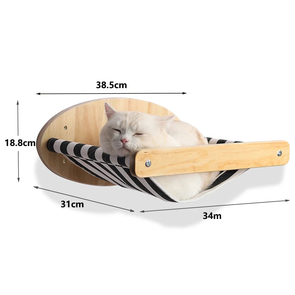 Cat Wall Shelf & Climbing Ladder – Scratching Post, Perch & Hammock Set