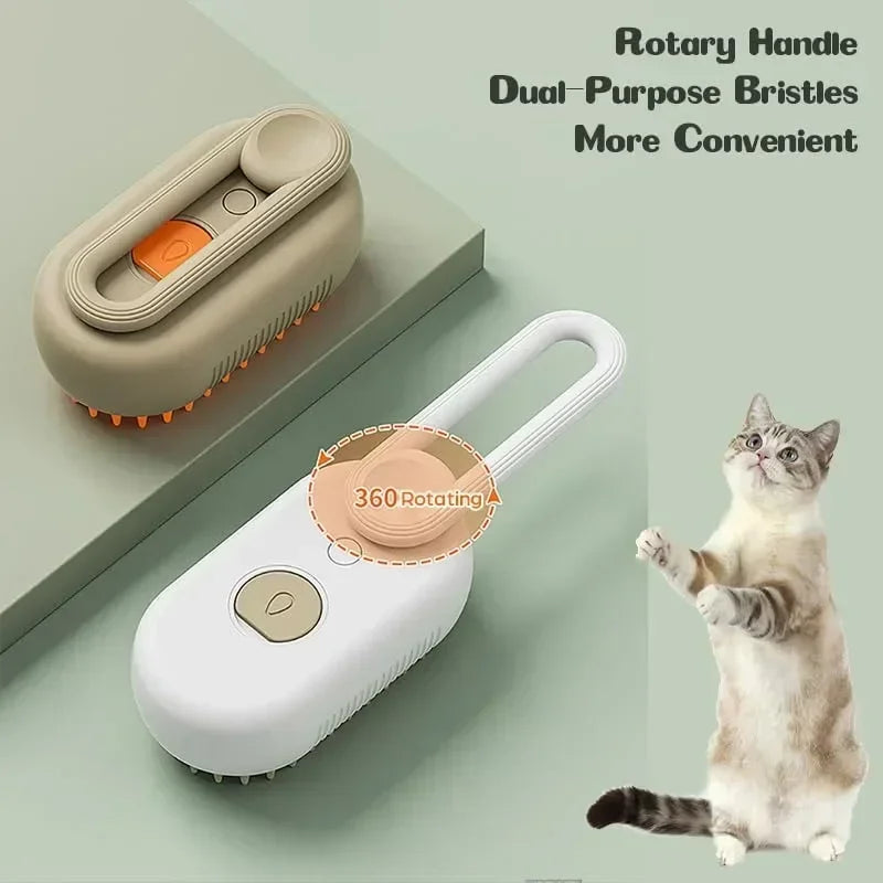 3-in-1 Electric Steam Pet Grooming Brush – Spray, Massage & Deshedding for Dogs & Cats
