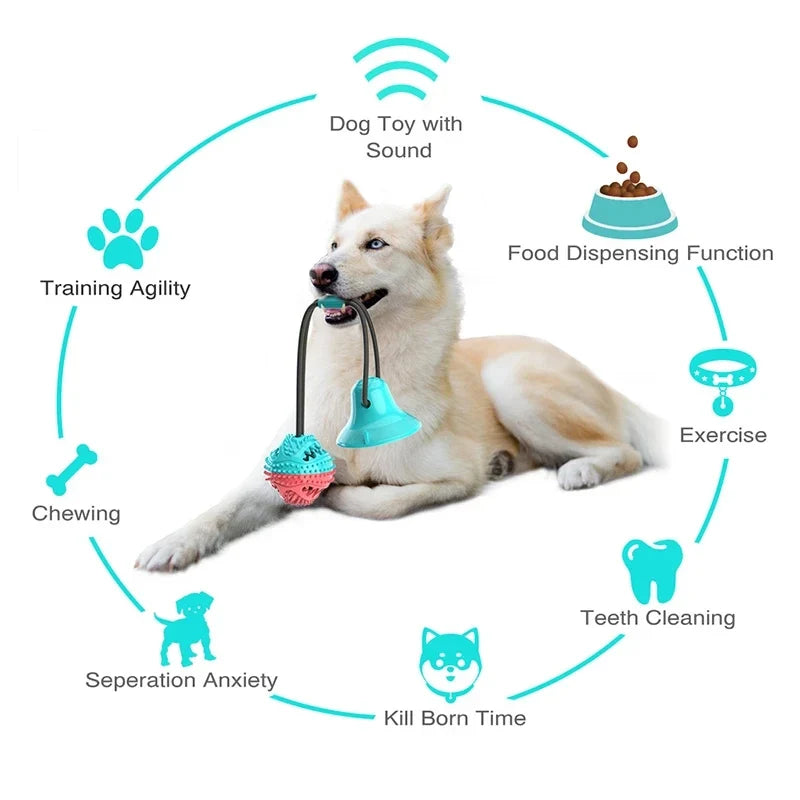 Large Dog Chew Ball Toy with Suction Cup & Rope – Interactive Slow Feeder, Teeth Cleaning Toy for Husky, Alaska & Large Breeds