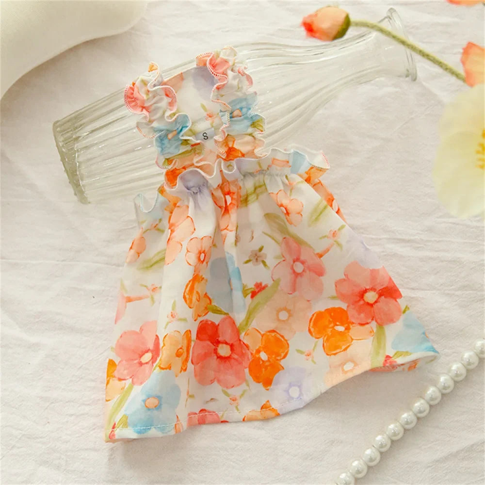 Floral Cat Suspender Skirt – Summer Cotton Pet Princess Dress for Sphynx, Kittens & Small Dogs | XS–XL